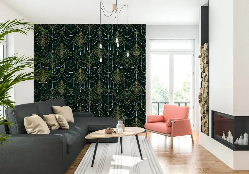 Gilded Emerald Deco Wallpaper