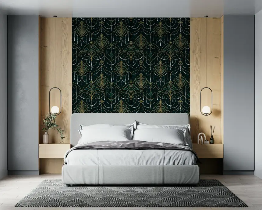 Gilded Emerald Deco Wallpaper