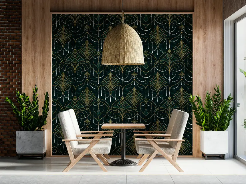 Gilded Emerald Deco Wallpaper