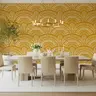 Ochre Geometric Fan Pattern Wallpaper 6