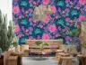 Indigo Parrot Blossom Garden Pink Teal Wallpaper Mural 6