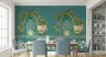 Teal Pichwai Sacred Cow and Peacock Wall Mural 6