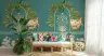 Teal Pichwai Sacred Cow and Peacock Wall Mural 7