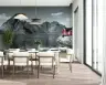 Monochrome Fjord Landscape Wall Mural with Red Cabin 7