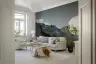 Monochrome Fjord Landscape Wall Mural with Red Cabin 8
