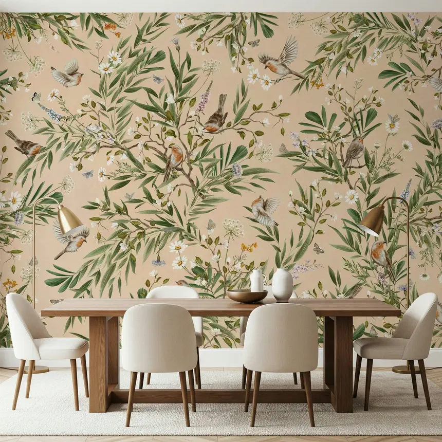 Floral Aviary Wall Mural