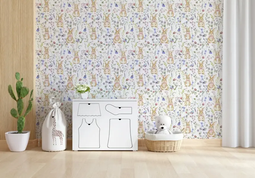 Floral Bunny Bliss Wallpaper