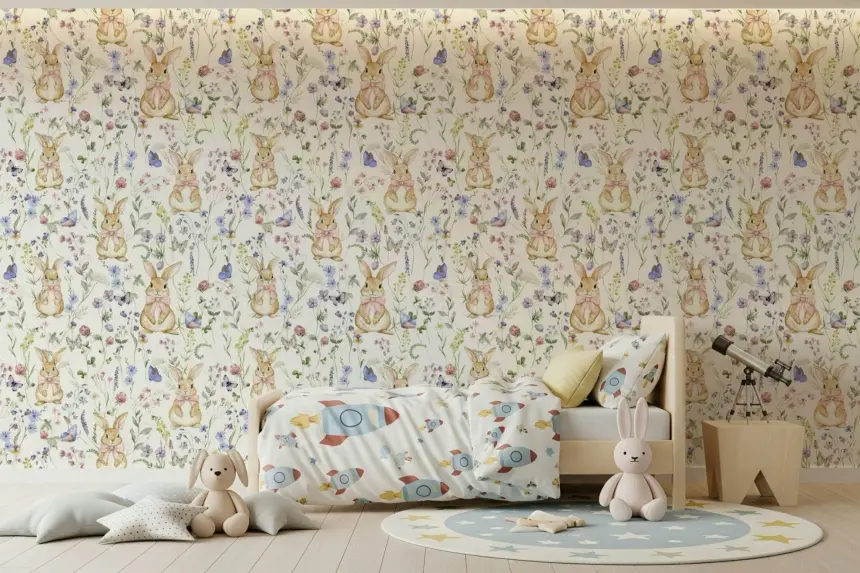 Floral Bunny Bliss Wallpaper