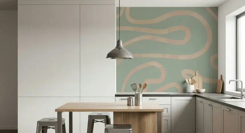 Flowing Lines Green Wall Mural