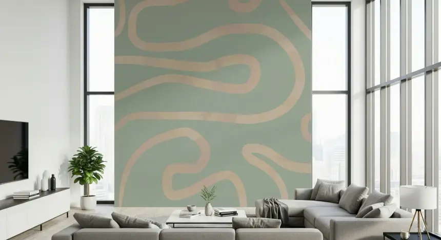 Flowing Lines Green Wall Mural