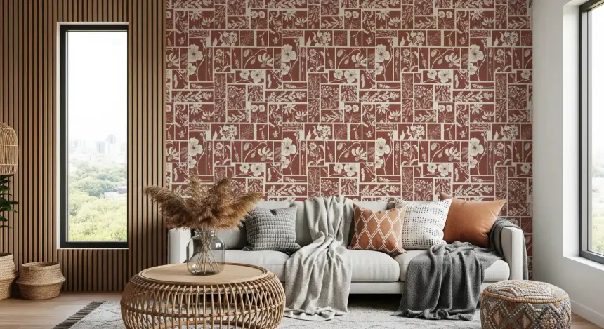 Folk Floral Tilework Wallpaper