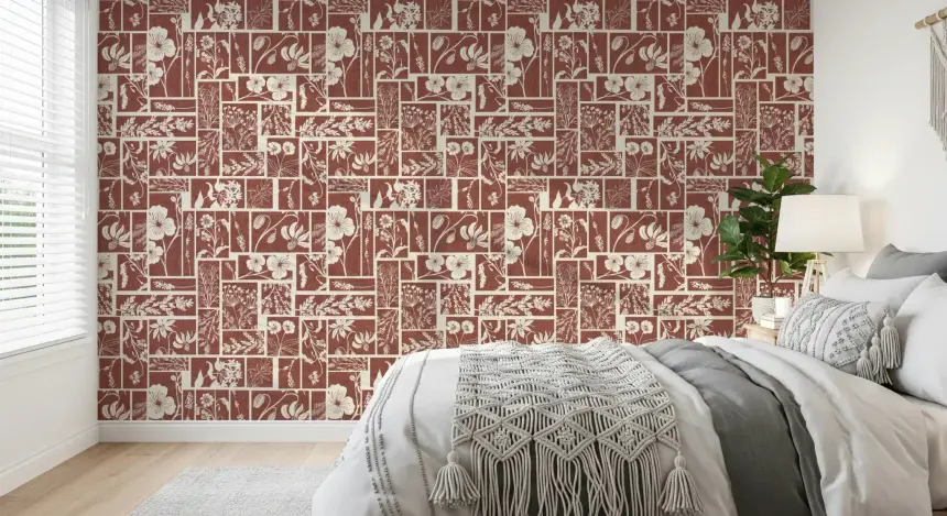 Folk Floral Tilework Wallpaper