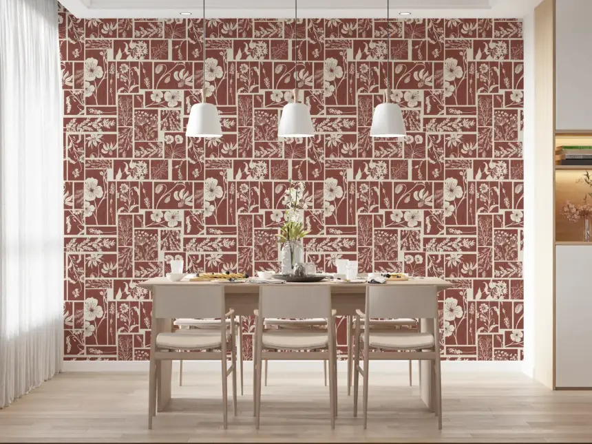 Folk Floral Tilework Wallpaper