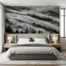 Diagonal Fog Layered Forest Greyscale Wall Mural 7