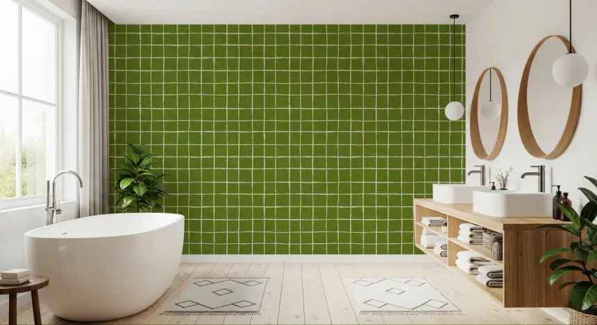 Fresh Green Check Wallpaper