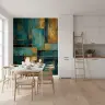 Abstract Teal Gold Textured Block Wall Mural 7