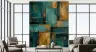 Abstract Teal Gold Textured Block Wall Mural 6