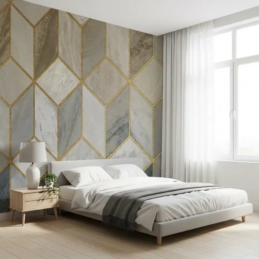 Gilded Stone Cubes Wall Mural
