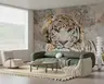 Abstract Gilded Tiger Art Wall Mural with Collage Background 6