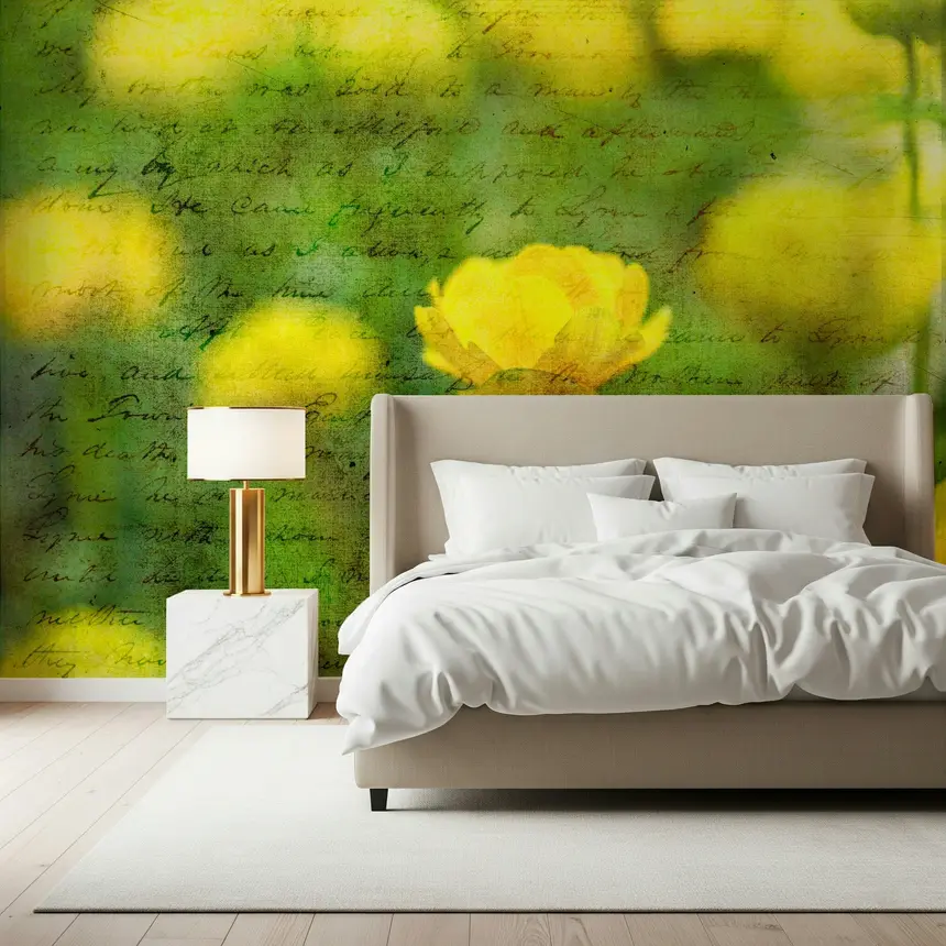 Golden Bloom Script Wall Mural