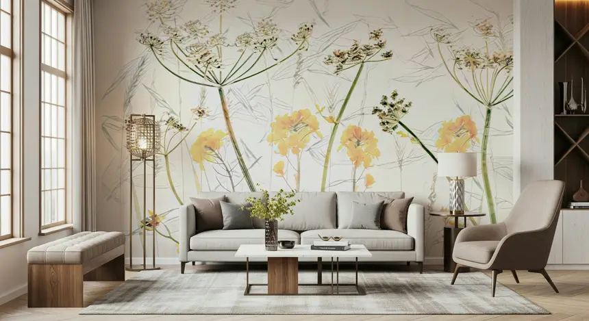 Golden Whisper Floral Wall Mural -2503370