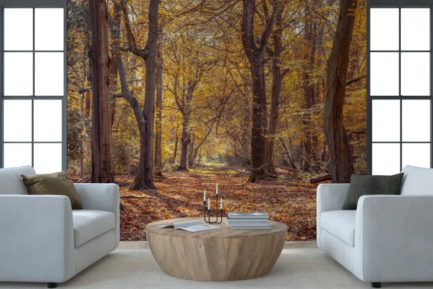 Golden Forest Scene Wall Mural