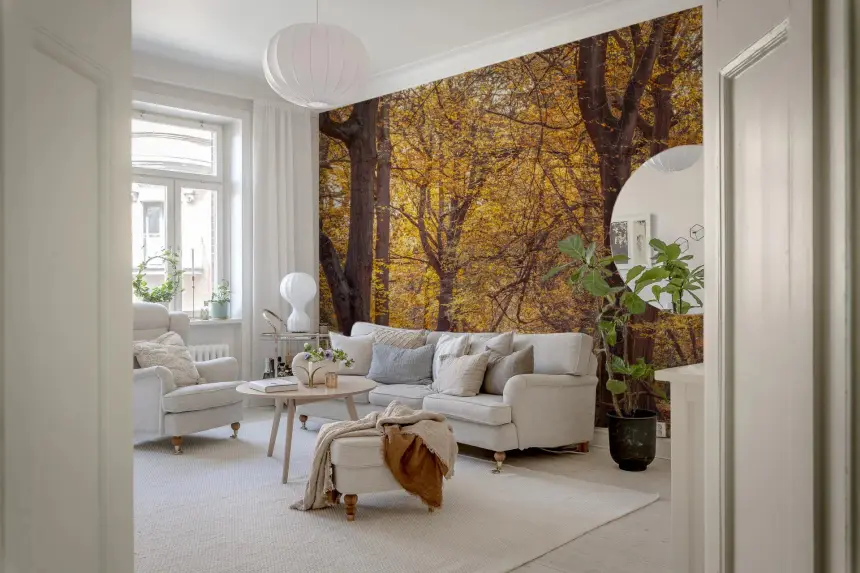 Golden Forest Scene Wall Mural