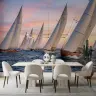 Vibrant Sunset Sailboat Race Ocean Wall Mural 6