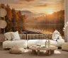 Autumn Sunset Lake with Rustic Boat Wall Mural 4