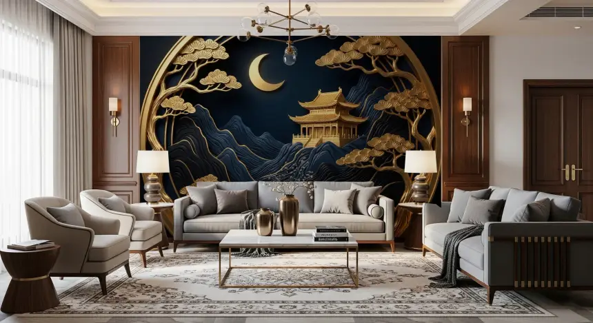 Golden Lunar Temple Wall Mural