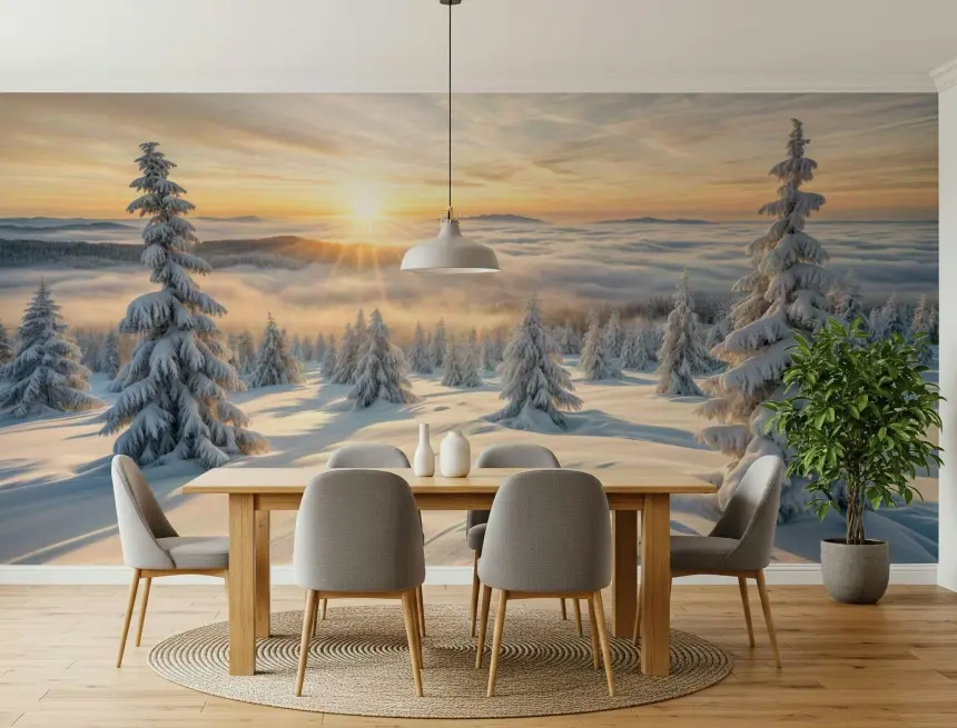 Golden Winter Woods Wall Mural