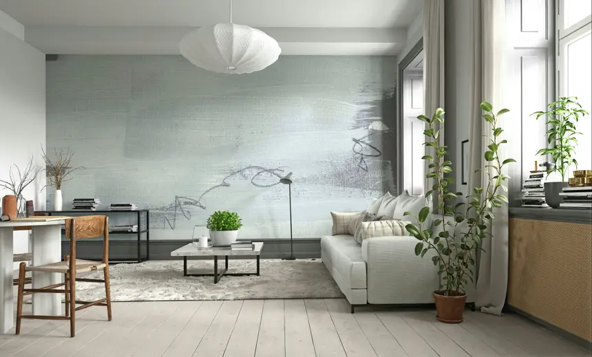 Gray & White Abstract Art Wall Mural - 2717194