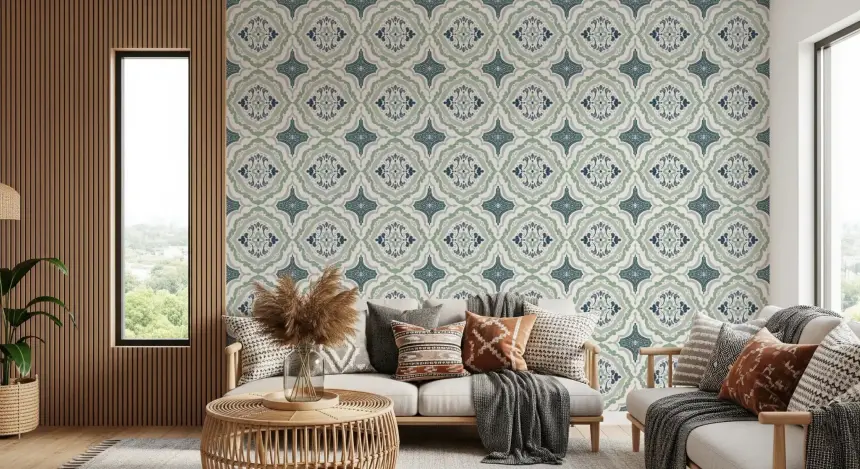 Indigo Bloom Tiles Wallpaper