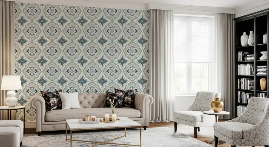 Indigo Bloom Tiles Wallpaper