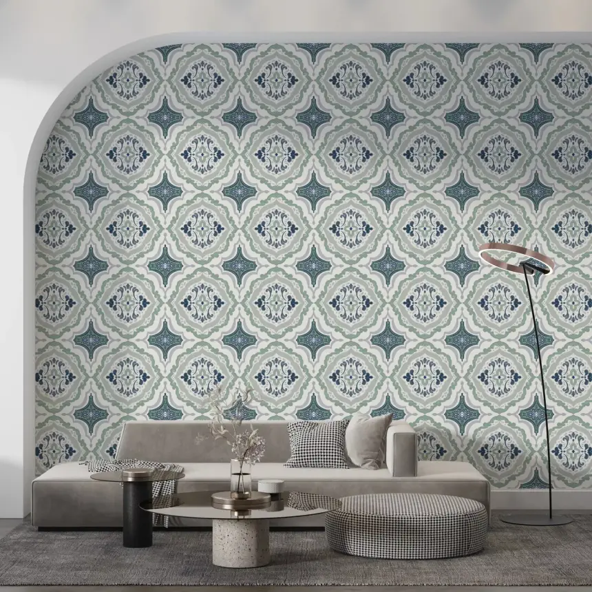 Indigo Bloom Tiles Wallpaper