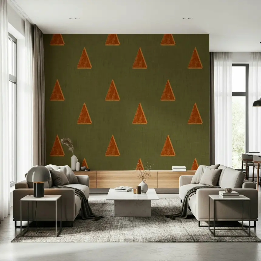 Japandi Triangle Grove - Olive Grove Minimal Mid Century Trees Wallpaper