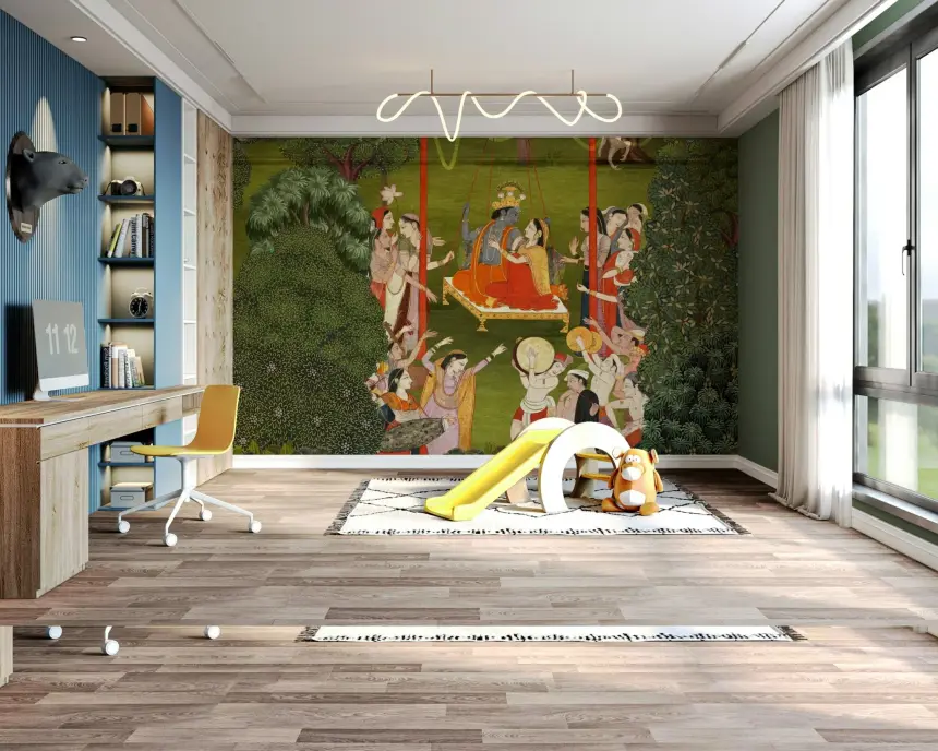 Krishna's Garden Swing Wall Mural