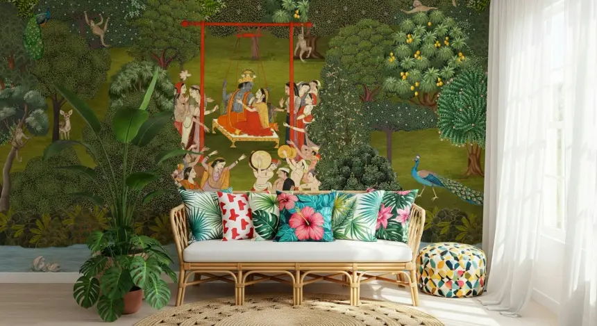 Krishna's Garden Swing Wall Mural