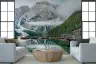 Misty Mountain Lake with Rustic Boathouse Wall Mural 7
