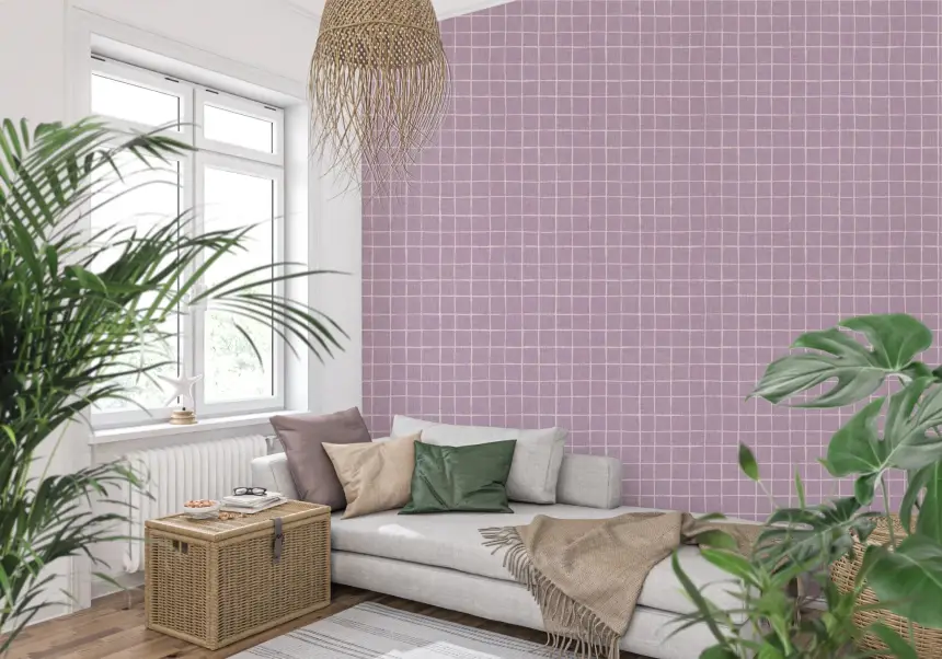 Lavender Linen Grid Wallpaper