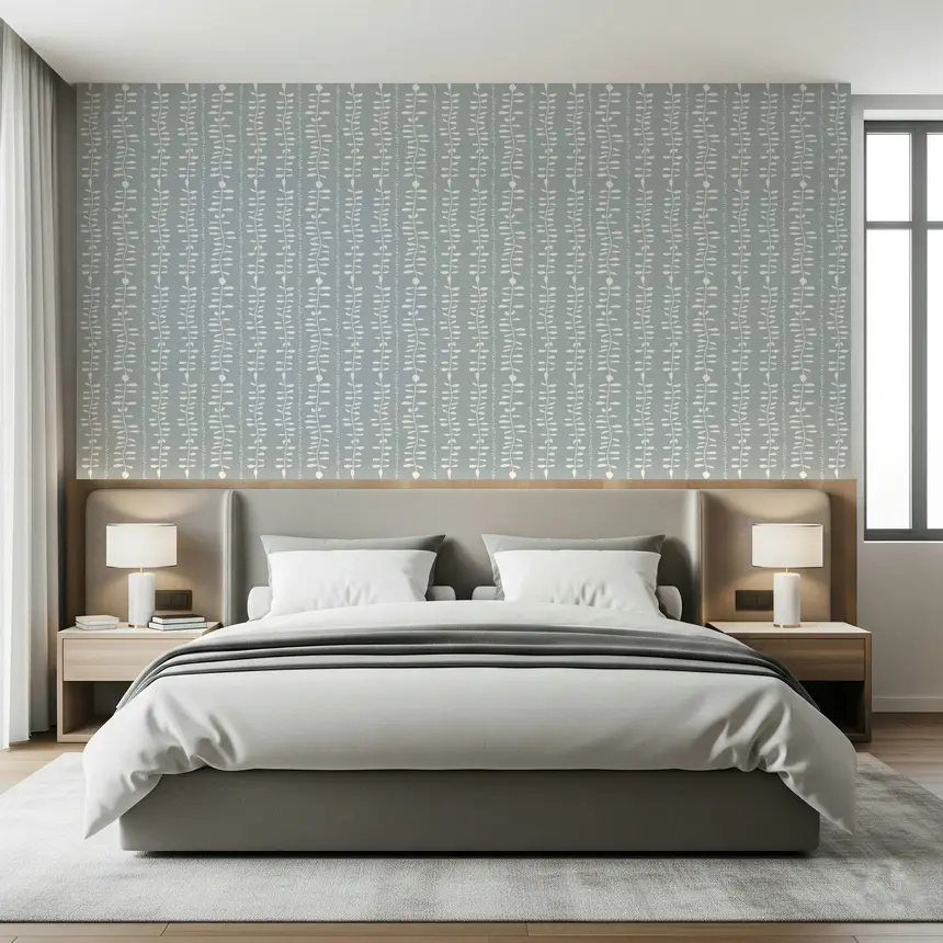 Leaves Cascade Gray Wallpaper