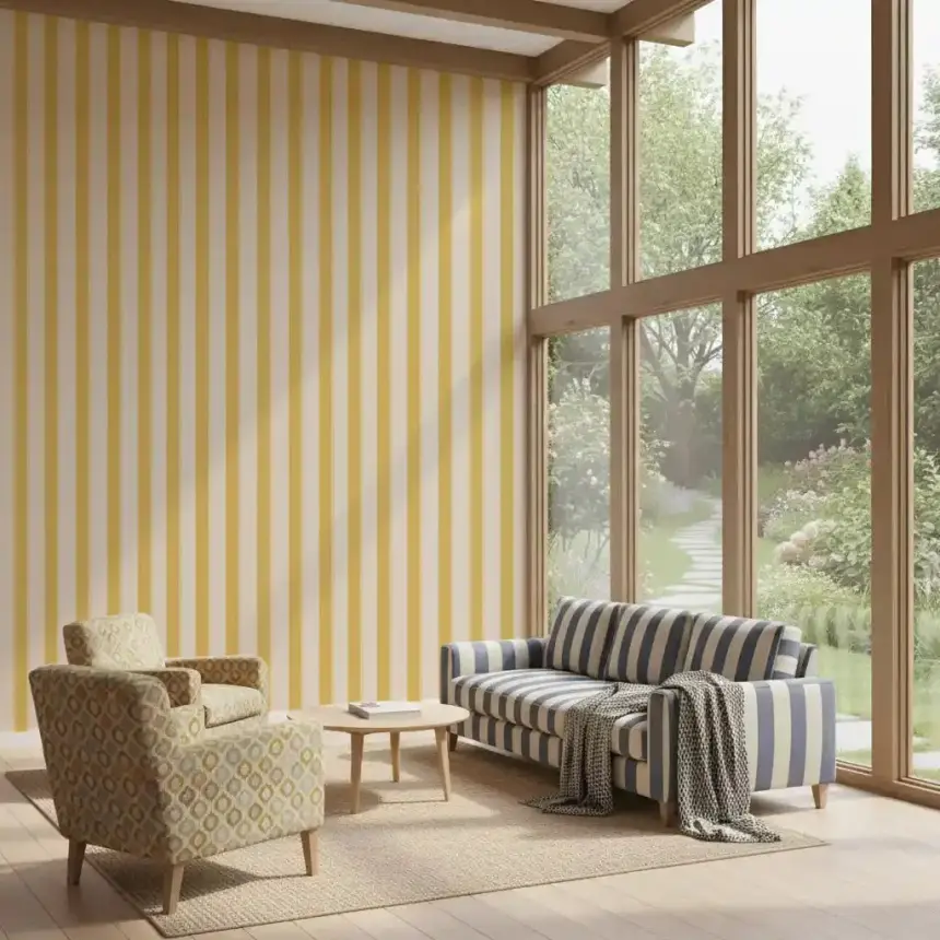 Lemon Gilded Stripes Wallpaper