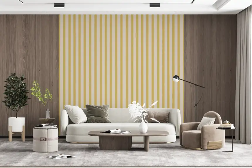 Lemon Gilded Stripes Wallpaper
