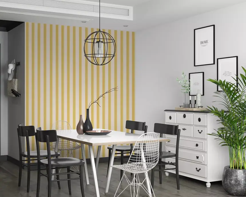 Lemon Gilded Stripes Wallpaper