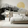 Abstract Marble Mountainscape Wall Mural with Gold Sun 6