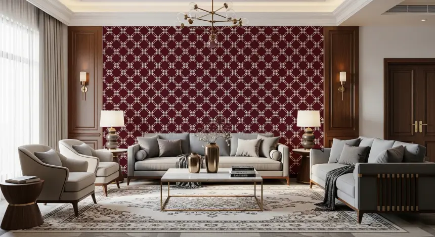 Maroon Lattice Wallpaper