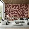 Elegant Maroon Botanical Leaf Pattern Wallpaper 8