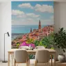 Magenta Bougainvillea Terracotta Rooftop Village Coastal Wall Mural 8