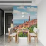 Magenta Bougainvillea Terracotta Rooftop Village Coastal Wall Mural 6