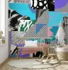 Dynamic Abstract Pattern Blocks Wall Mural with Teal Purple Hues 6